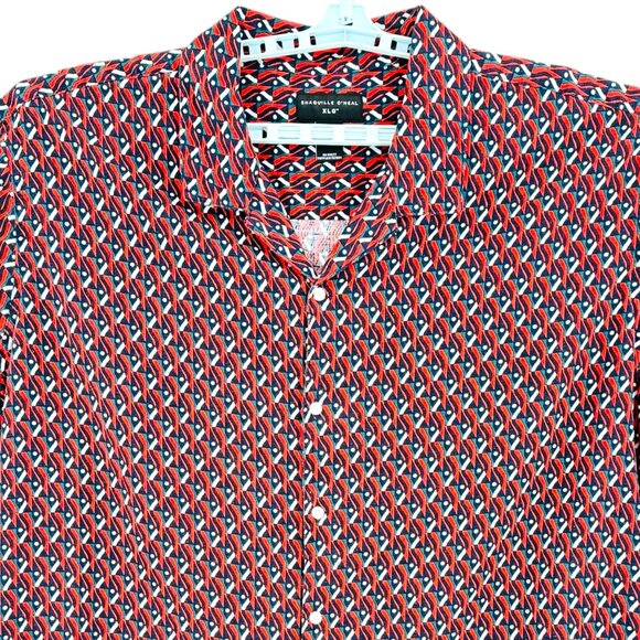 Shaquille O'Neal XLG Men's Multi Geo Linen Blend Red/Navy Woven Shirt Sz XLT NWT - Picture 3 of 8
